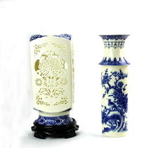 景德鎮(zhèn)青花瓷陶瓷花瓶 雙層鏤空花瓶 工藝品擺件 家居裝飾 05價格 廠家 圖片